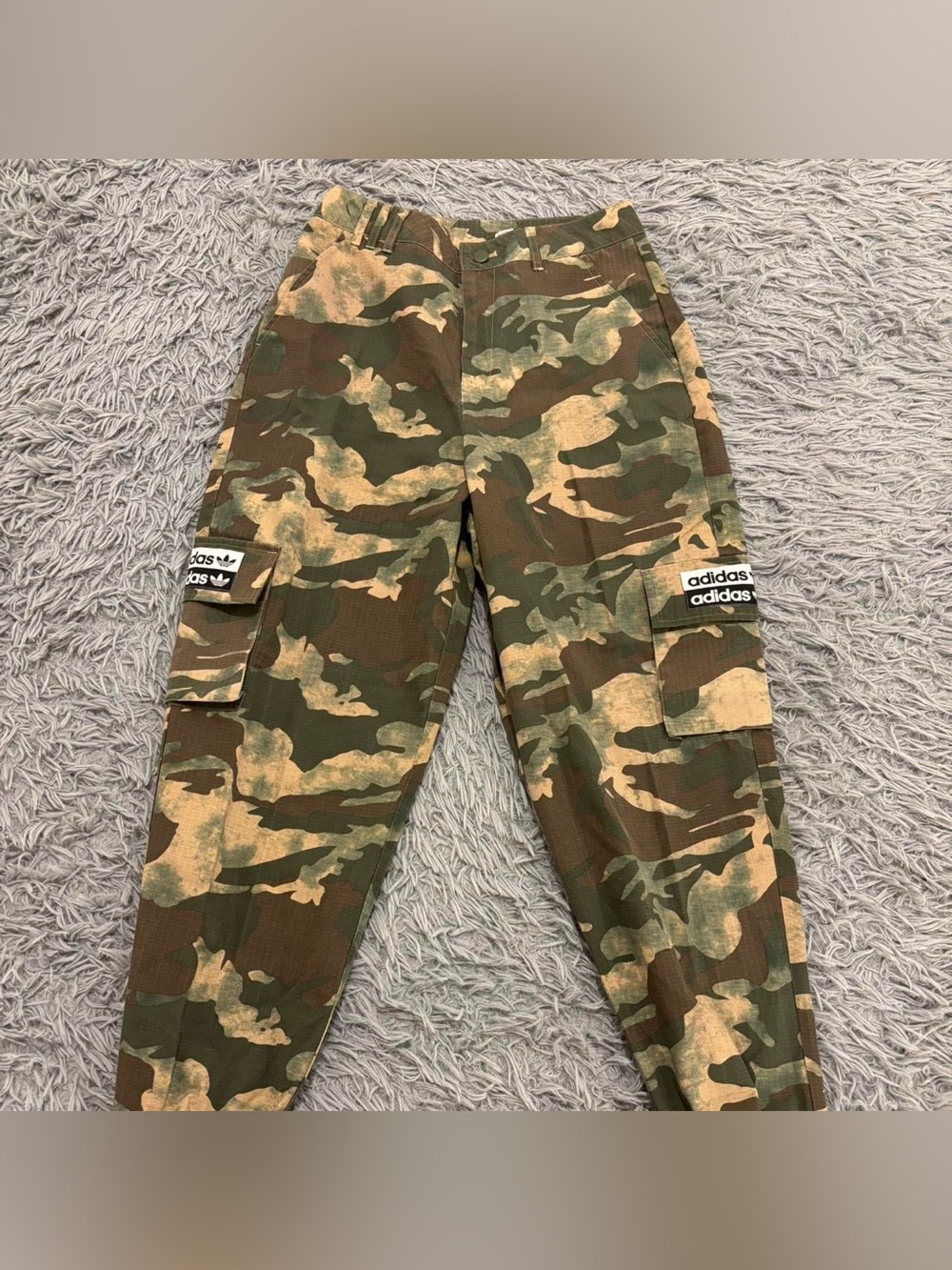 Adidas Originals Camo Hemp Track Pants Cargo Joggers Rip Stop Women's Small Logo